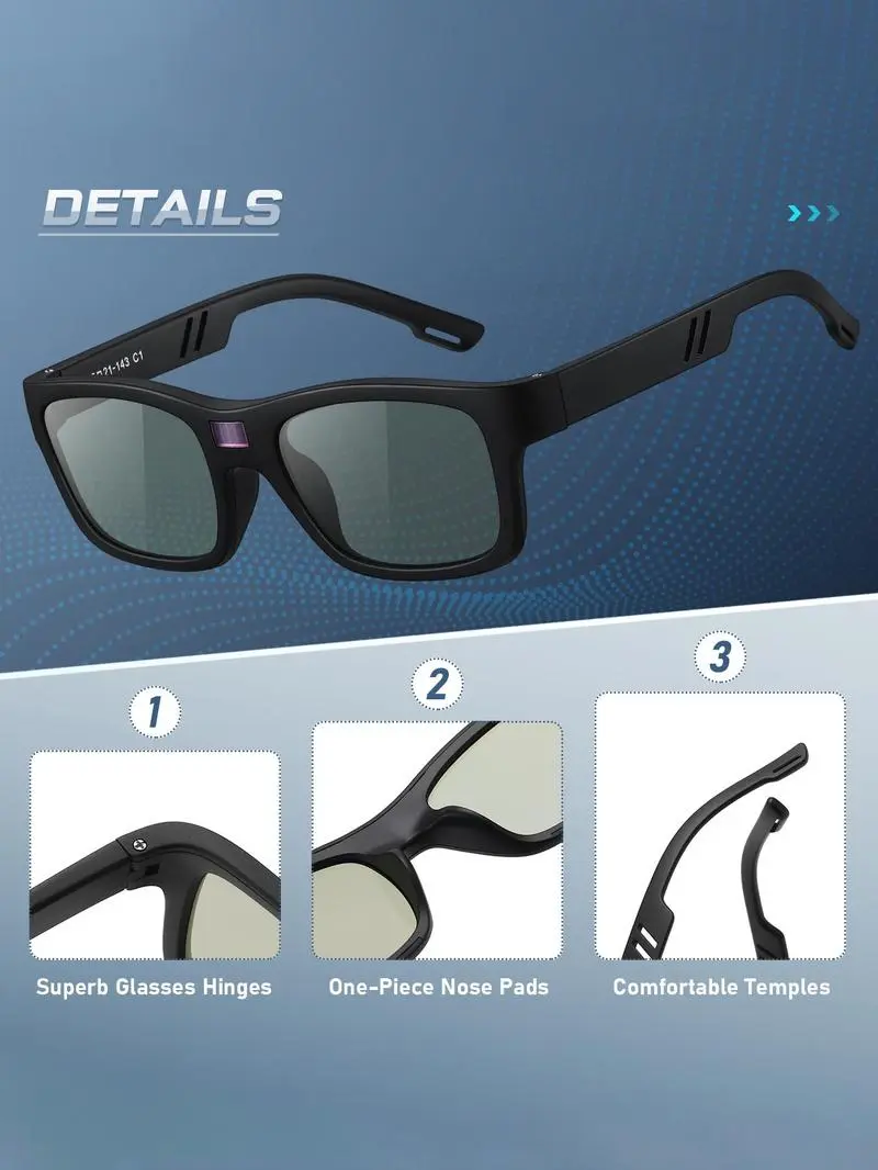 Paleshy Square Color-Changing Polarized Sunglasses for Adults, UV Protection Smart Photochromic Auto-Tint Men's Eyewear, Lightweight TR Frame, Durable Fashion Accessories with Wearable Card, Accessories Adults Paleshy Square Color-Changing Polarized Sunglasses for Adults, UV Protection Smart Photochromic Auto-Tint Men's Eyewear, Lightweight TR Frame, Durable Fashion Accessories with Wearable Card, Accessories Adults