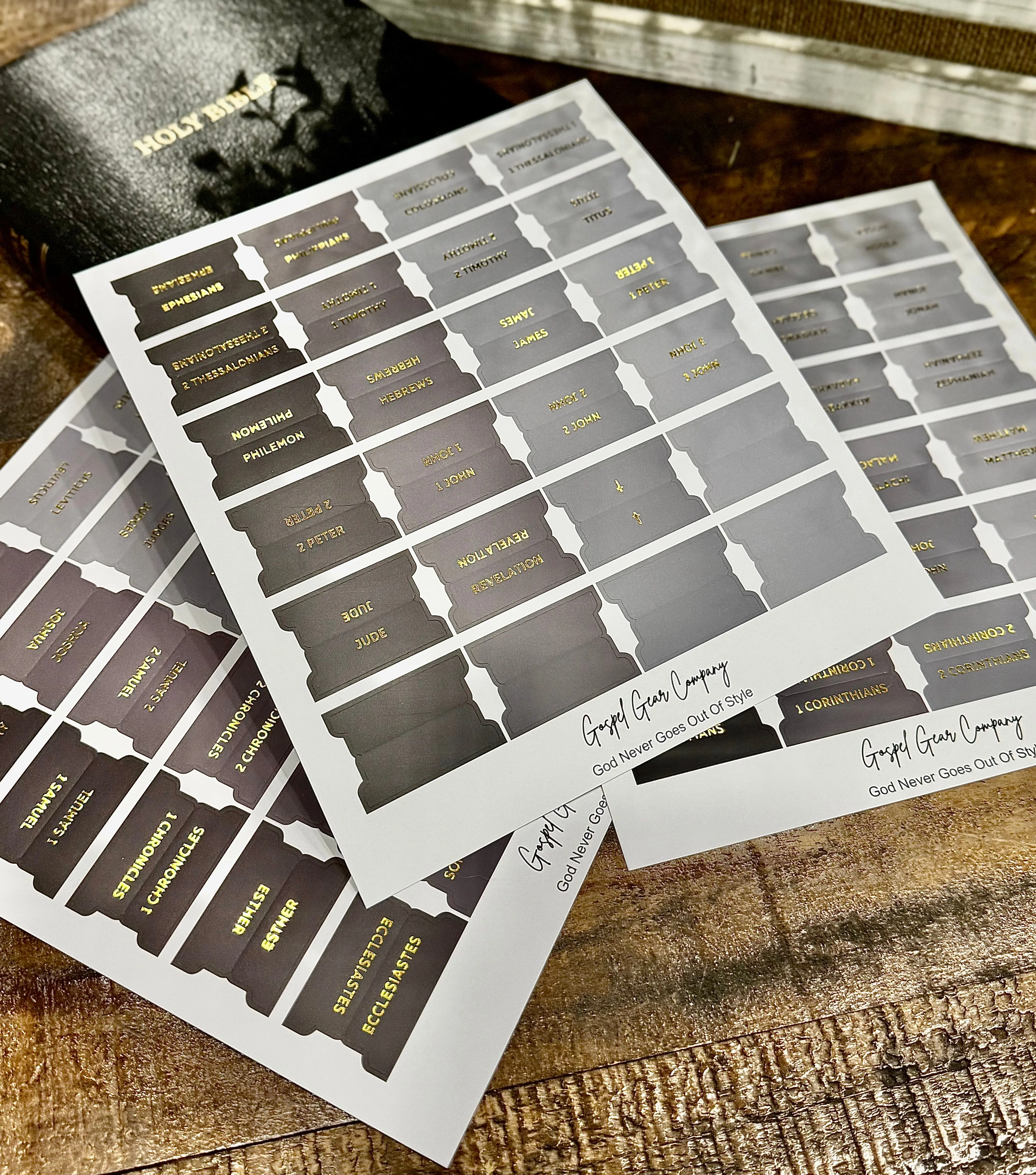 Gold Foil Smoky Coal Matte Bible Tabs - Christian Bible Tabs - Christian Gift - Books Of The Bible Tabs - Bible Accessories - Bible Tabs