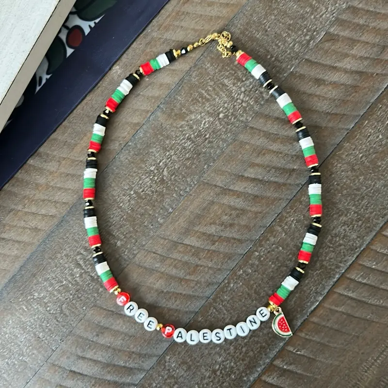Palestine Flag Rearview Mirror Hanging | Meaningful Car Accessories. Car Mirror Decor with Watermelon Charm and Palestine Flag Beads