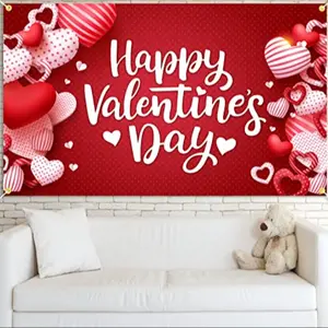 Valentine's Day Backdrop Banner, Happy Valentine's Day Decoration, Large Size Heart Design, Perfect for Parties & Events