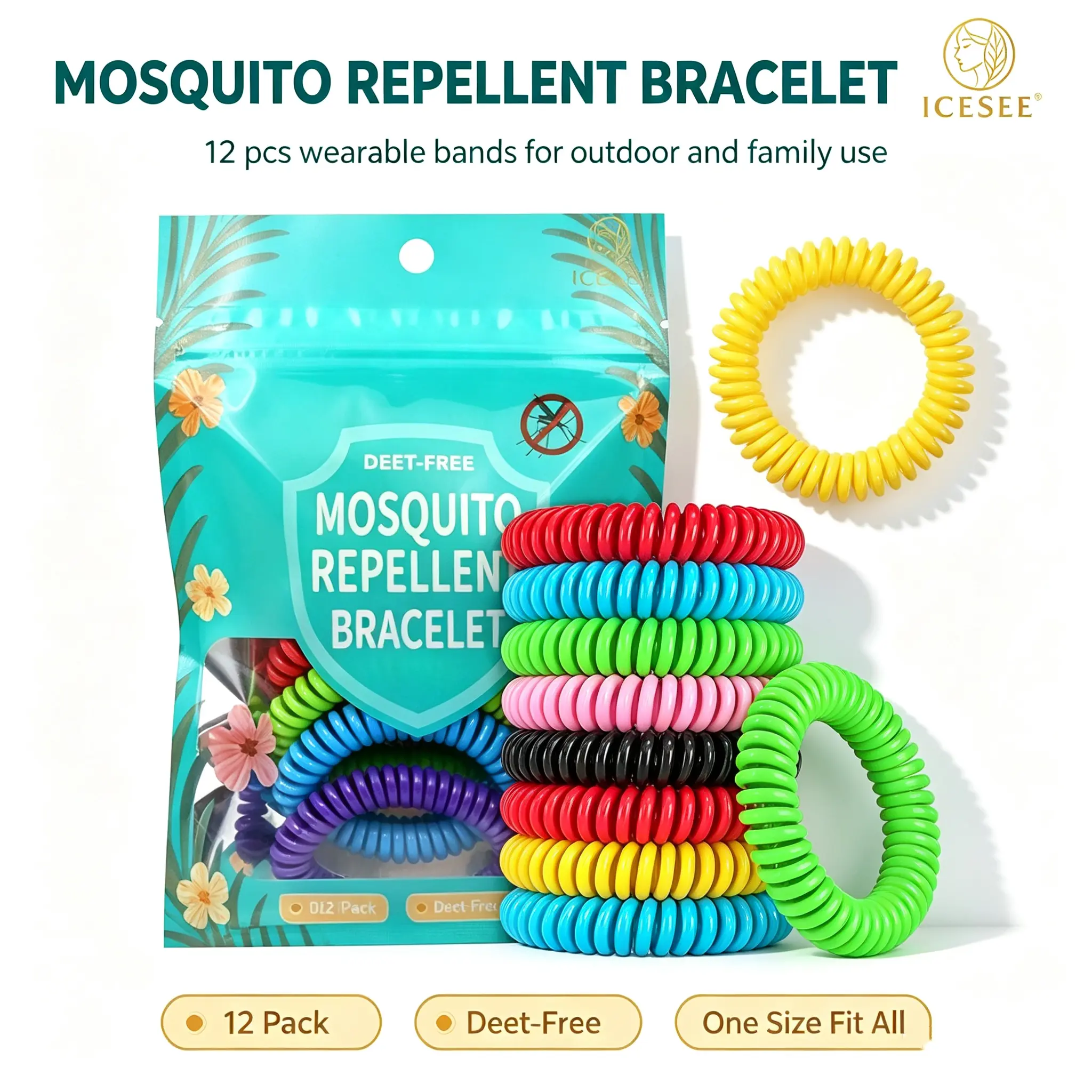 ICESEE Fresh Scent Bracelets - Elastic, DEET-Free Essential Oil Infused, Adjustable Waterproof Scent Bands, 1 Size Fits All, Ideal for Father's Day, Action & Adventure, Beach (for Kids & Adults)