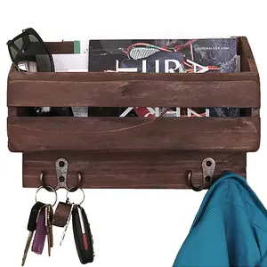 Autumn Alley Wooden Wall Mounted Organizer with Hooks - Farmhouse Decor Hanging Mail Shelf Door Shelves