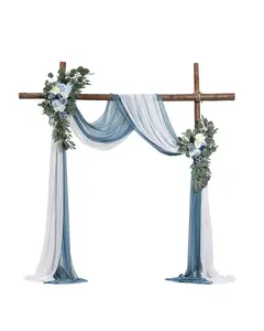 Artificial Wedding Arch Flowers Kit (Pack Of 4) With 21 Ft Draping Fabric For Wedding Arch Backdrop, Ceremony And Reception Decor In Blue And White - Realistic Silk Flower Arrangements For Photo Backdrop