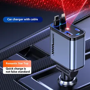 Cool Flower Car Charger with Cable Romantic Star Top Quick Charge Not False Standard Retractable Starlight