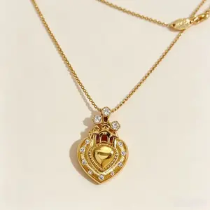 My Timeless Love Lock Necklace Golden Heart That Holds My Secrets,French Romantic Dream Castle Heart Necklace, Luxury Fashion Statement Design with Exquisite Diamond-Encrusted Heart Pendant for Women
