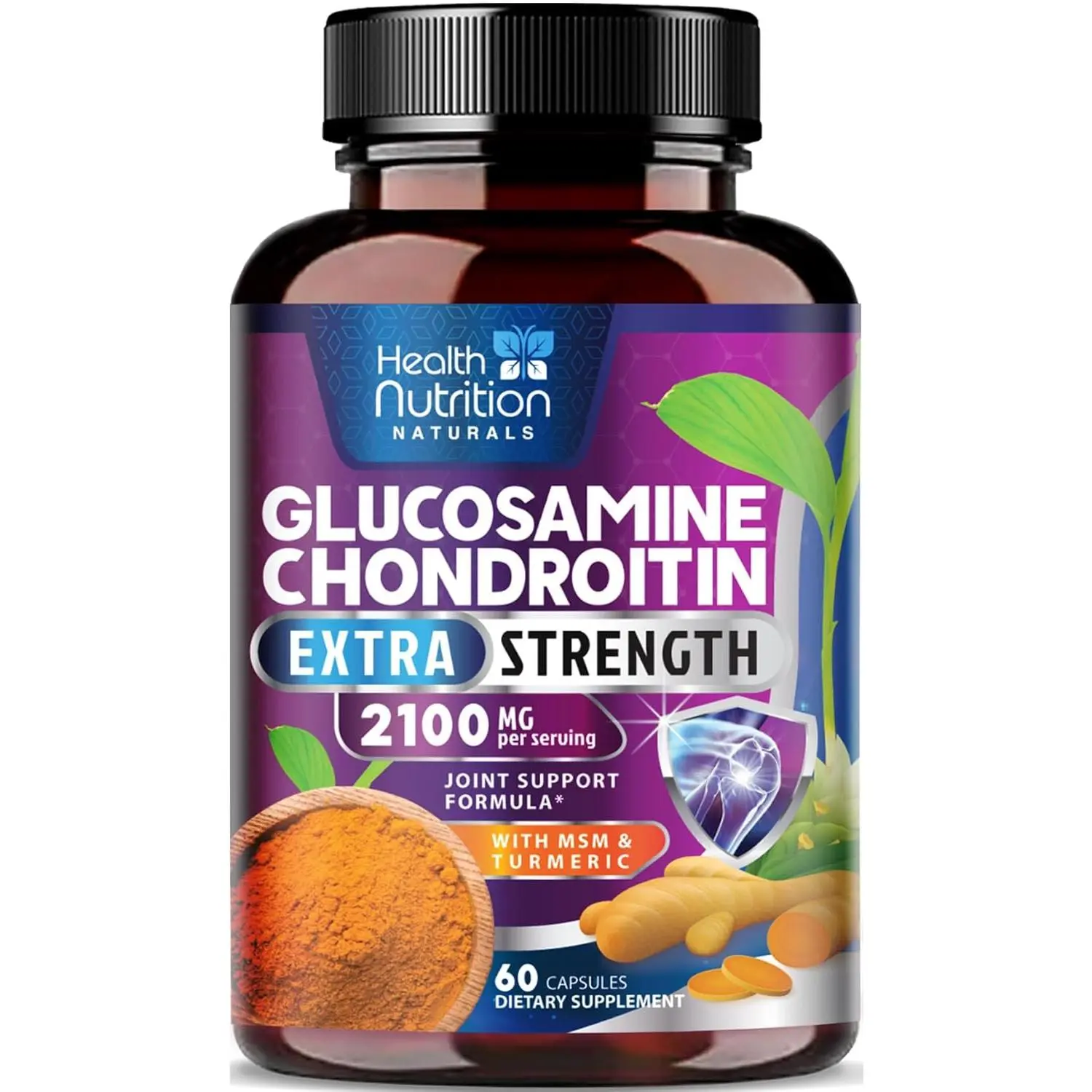 Glucosamine Chondroitin MSM Complex 3X Strength Joint Support Supplement with Glucosamine Sulfate Turmeric Boswellia for Cartilage Mobility and Flexibility Bottled in USA 60 Capsules Premium Dietary Care Fast Acting Comfort Daily Wellness Formula