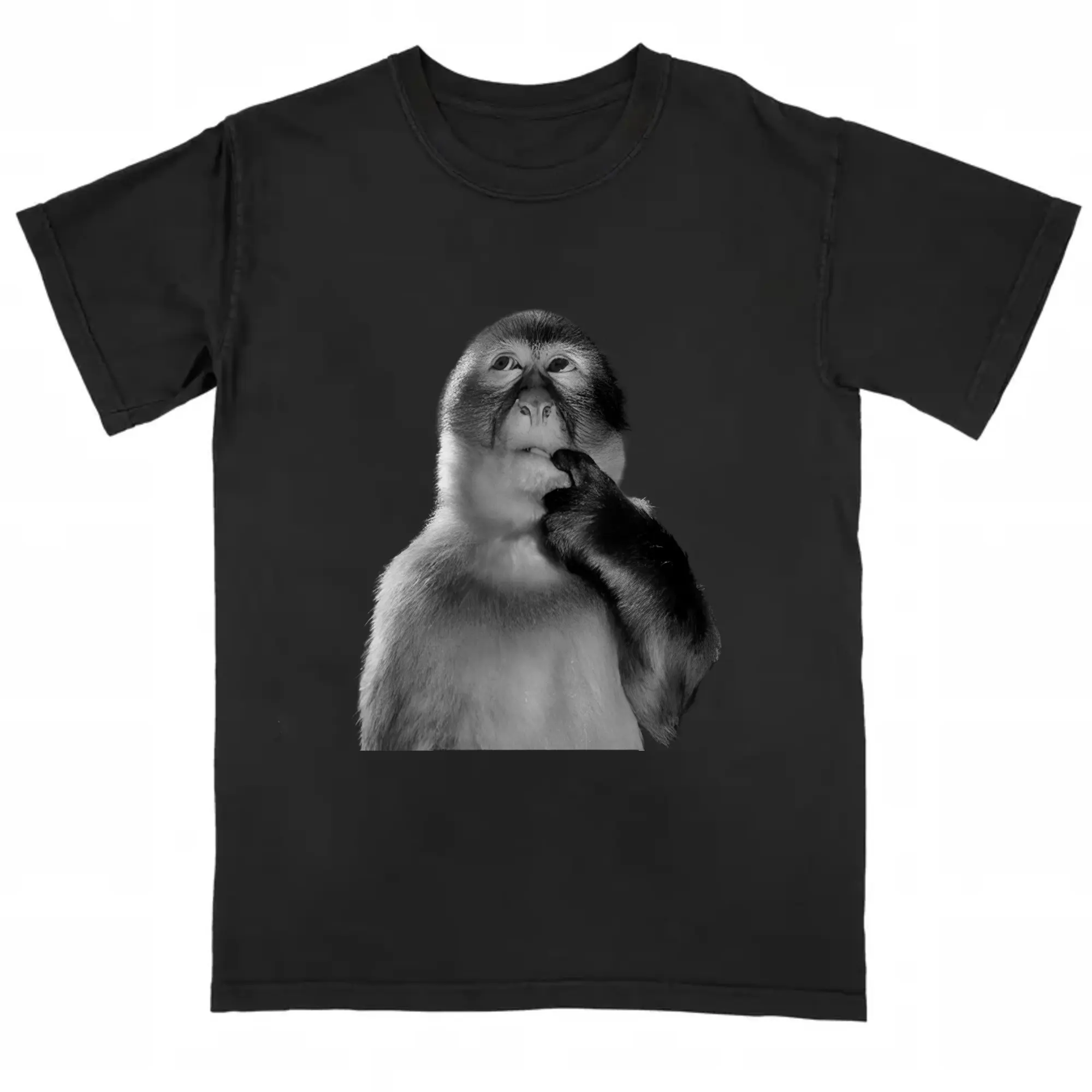 Monkey Thinker T-Shirt - Funny Thinking Ape Gif For Boyfriend - Sarcastic Meme Graphic Tee, Shortsleeve, basic tops, Fabric Cotton, Women's Top, Menswear Top, Gifs, Streetwear