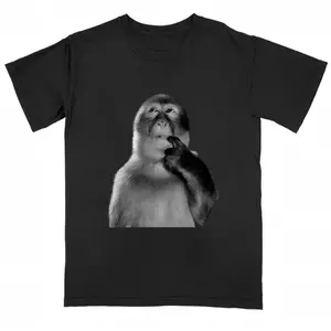 Monkey Thinker T-Shirt - Funny Thinking Ape Gif For Boyfriend - Sarcastic Meme Graphic Tee, Shortsleeve, basic tops, Fabric Cotton, Women's Top, Menswear Top, Gifs, Streetwear