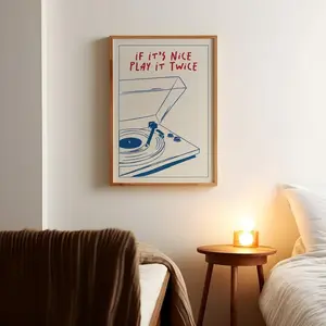 Music Wall Art Play It Twice Record Player Poster Retro Groovy Print Gift Music Lover Home Vintage Exhibition French Poster Trendy Gift