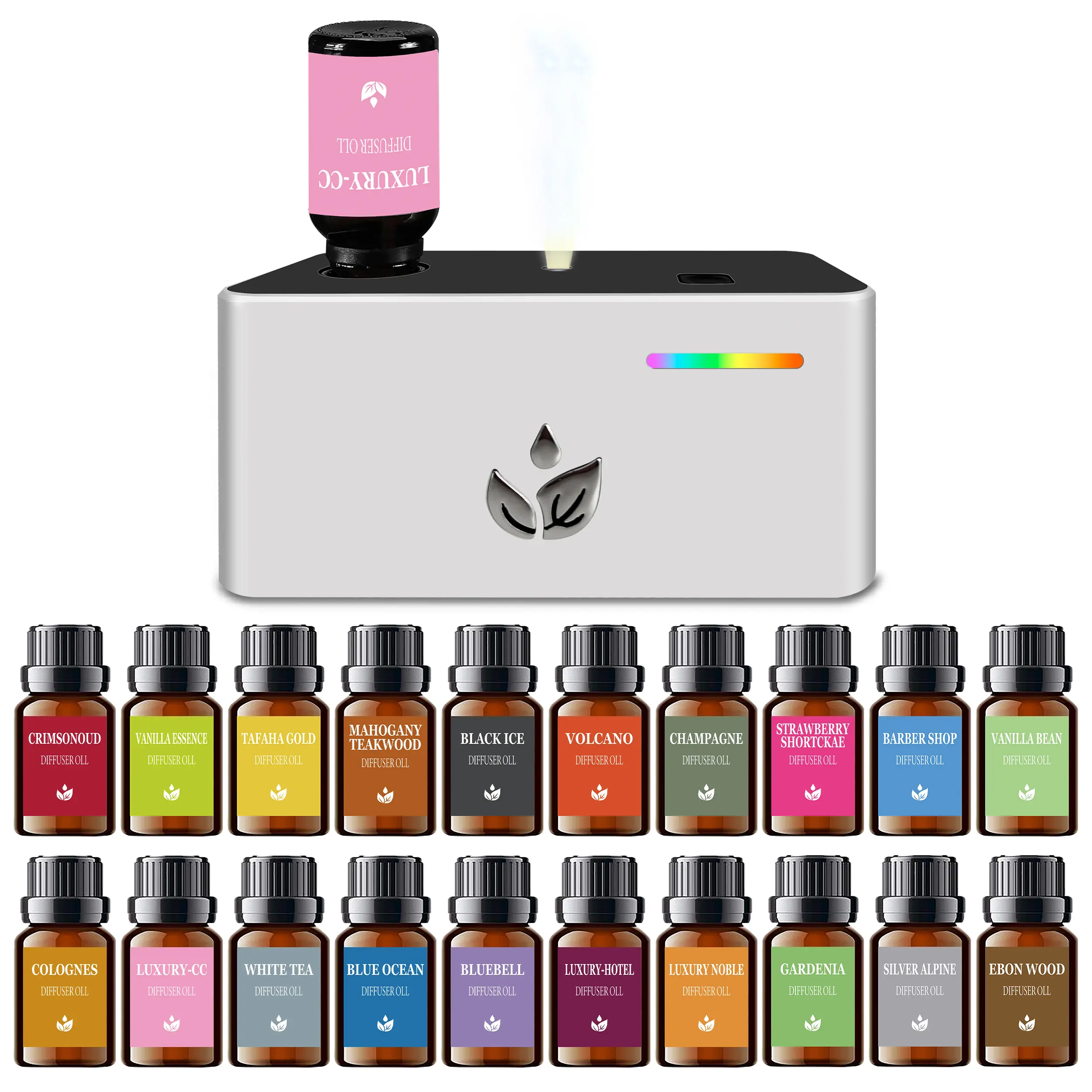 Shonoppy Cold Mist Aroma Diffuser - 20*10ML Luxury Scent Perfume Essential Oil, Simple Appearance with Atmosphere Light, Noiseless Air Freshener Diffuser Humidifier, Home Fragrance, Hotel&Car, Home Decor Ornament Gift