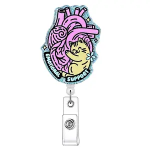 Cute Cat Design Badge Holder, 1 Count/3 Counts Retractable Badge Reel, Acrylic ID Holder with Clip for Nurses, Doctors, Students & Office Staff, Badge Buddy Nursing