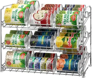 Simple Houseware Stackable Can Organizer Rack for Pantry/Cabinet – 11.5" D x 17" W x 13.75" H, Holds 36 Cans, 3-Tier Can Food Storage Dispenser, Chrome