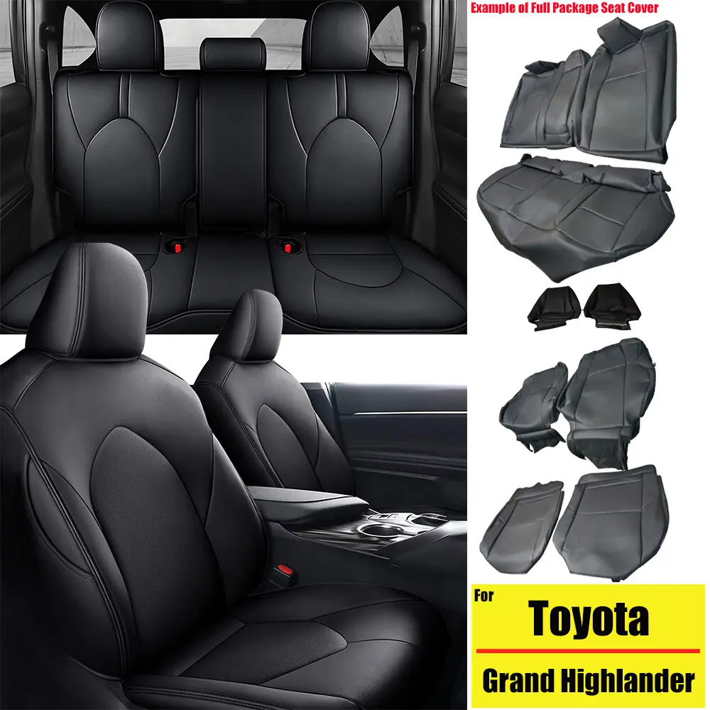 Custom-Fit Faux Leather Waterproof Airbag-Safe Full 7-Seat Car Seat Protectors for 2024-2026 Grand Highlander, Front-Rear Compatible Car Interior Kit with Installation Guide, Black