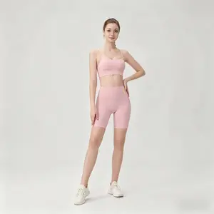 ROROLEMON Women’s Seamless Activewear Set -  Y-Back Cami Top& High Waist 5 Inch Shorts for Gym & Pilates