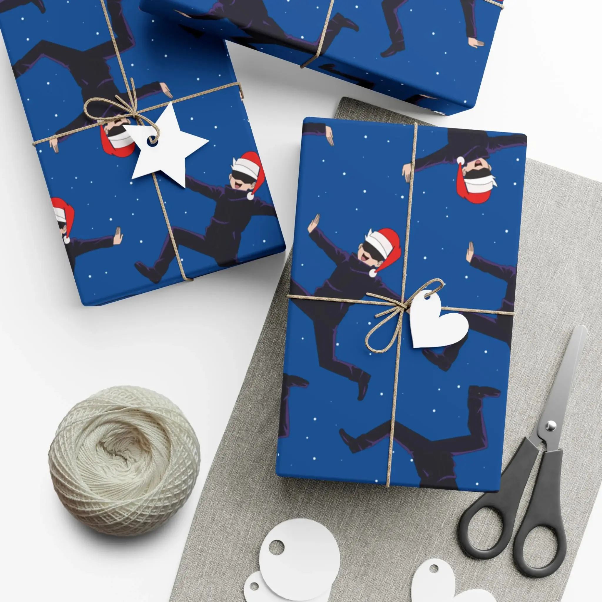 Funny Jujutsu Kaisen Wrapping Paper – JJK Inspired Anime Gift Wrap Featuring Gojo Satoru, Sukuna, Toji Fushiguro & Kento Nanami, Black & White Manga Style, Otaku Christmas & Birthday Gift for Him & Her