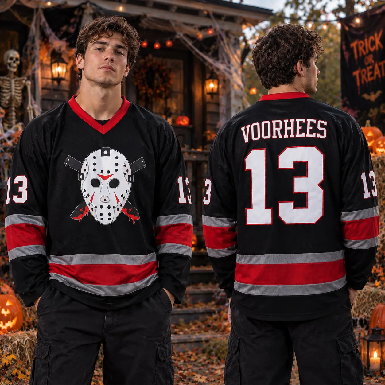 Men's Voorhees 13 Jason Friday Movie Ice Hockey Jersey Halloween Stitched Vintage Style Heavyweight Mesh Fabric Stitched Tackle Twill Logos Perfect for Collectors Limited Stock Athletic Shirt Athletic Fashion Activewear Christmas Eve gifts Holiday