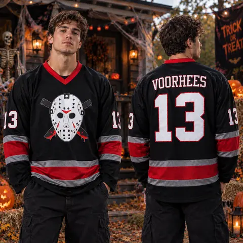 Men's Voorhees 13 Jason Friday Movie Ice Hockey Jersey Halloween Stitched Vintage Style Heavyweight Mesh Fabric Stitched Tackle Twill Logos Perfect for Collectors Limited Stock Athletic Shirt Athletic Fashion Activewear Christmas Eve gifts Holiday