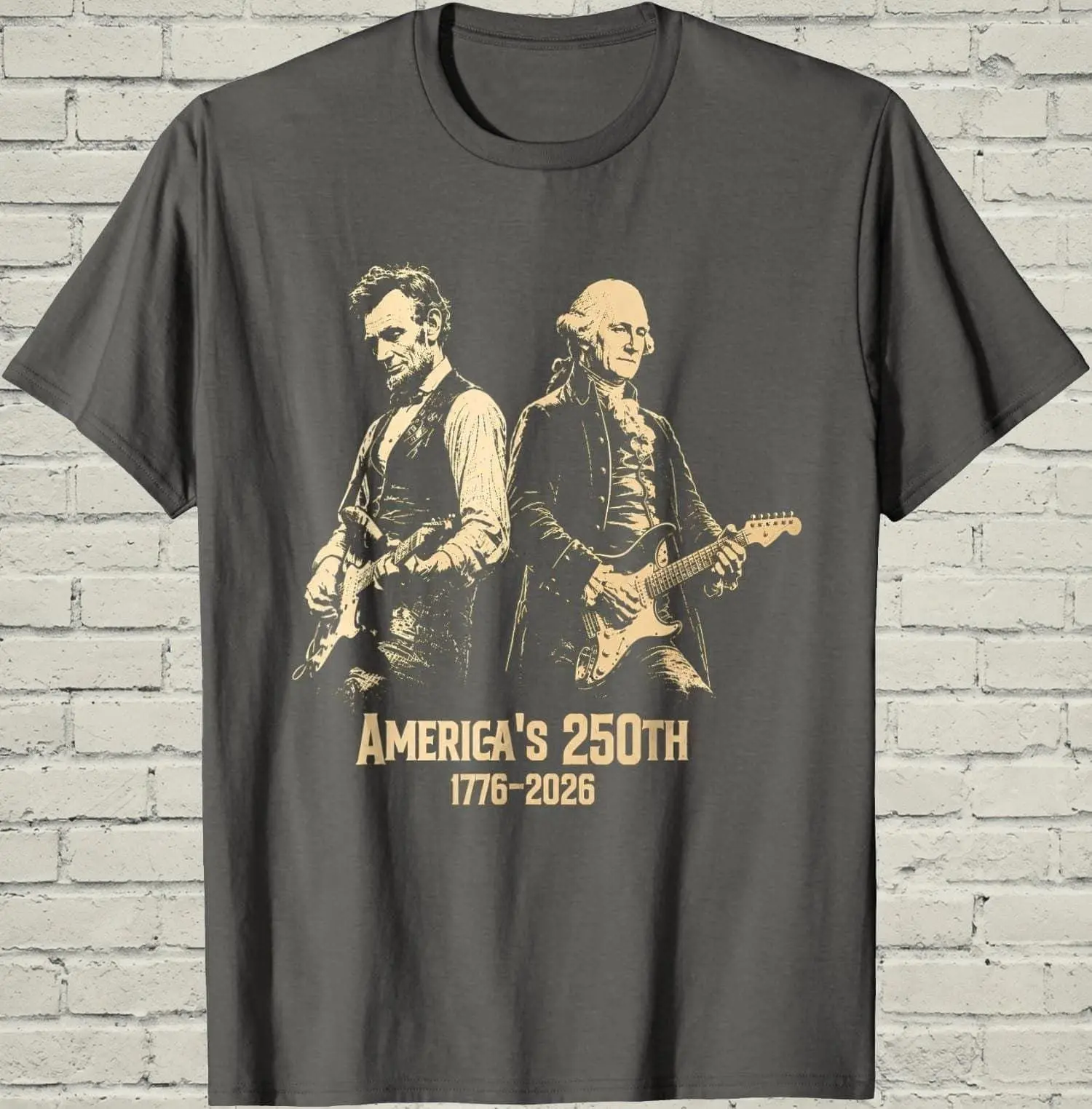 George Washington & Lincoln Playing Guitar Shirt, Funny Abe Lincoln 250th Anniversary Patriotic Tee