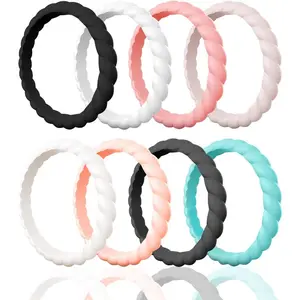 Silicone Wedding Ring for Women,Thin and Stackble Braided Rubber Wedding Bands,No-Toxic,Skin Safe