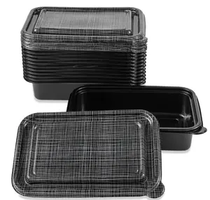 24 Piece Rectangle Meal Prep Food Container, Black