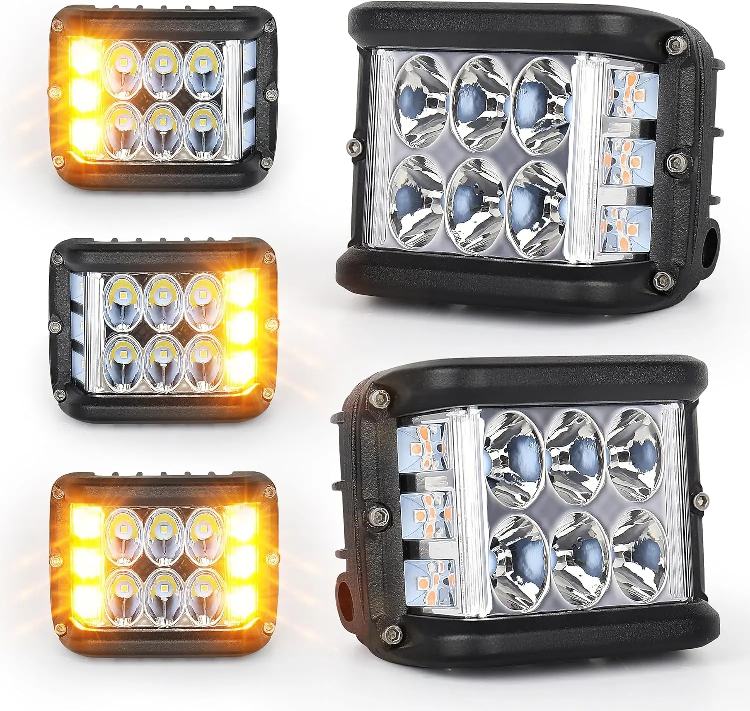 (2-Pack) 4-Inch Dual-Sided Off-Road LED Lights — 3 Switchable Modes (White/Yellow) Off-Road Driving Lights. Suitable for Off-Road Vehicles, ATVs, UTVs, Trucks, Pickups, Boats, Yachts, Tractors, RVs, Trailers, Maintenance Vehicles, and Construction Sites.