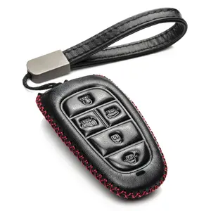 Vitodeco Leather Smart Key Fob Case Cover Protector Compatible with Tucson, Santa FE, Sonata, Nexo (2019 - 2024 Models) - 5-Button