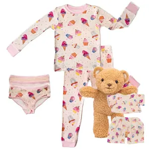 Zip N' Bear Bamboo Pajama Cupcake Bundle Buttery Soft 2 Piece PJs for Girls, 3 Underwear, Zippy the Bear - Kylie Jenner Favorite