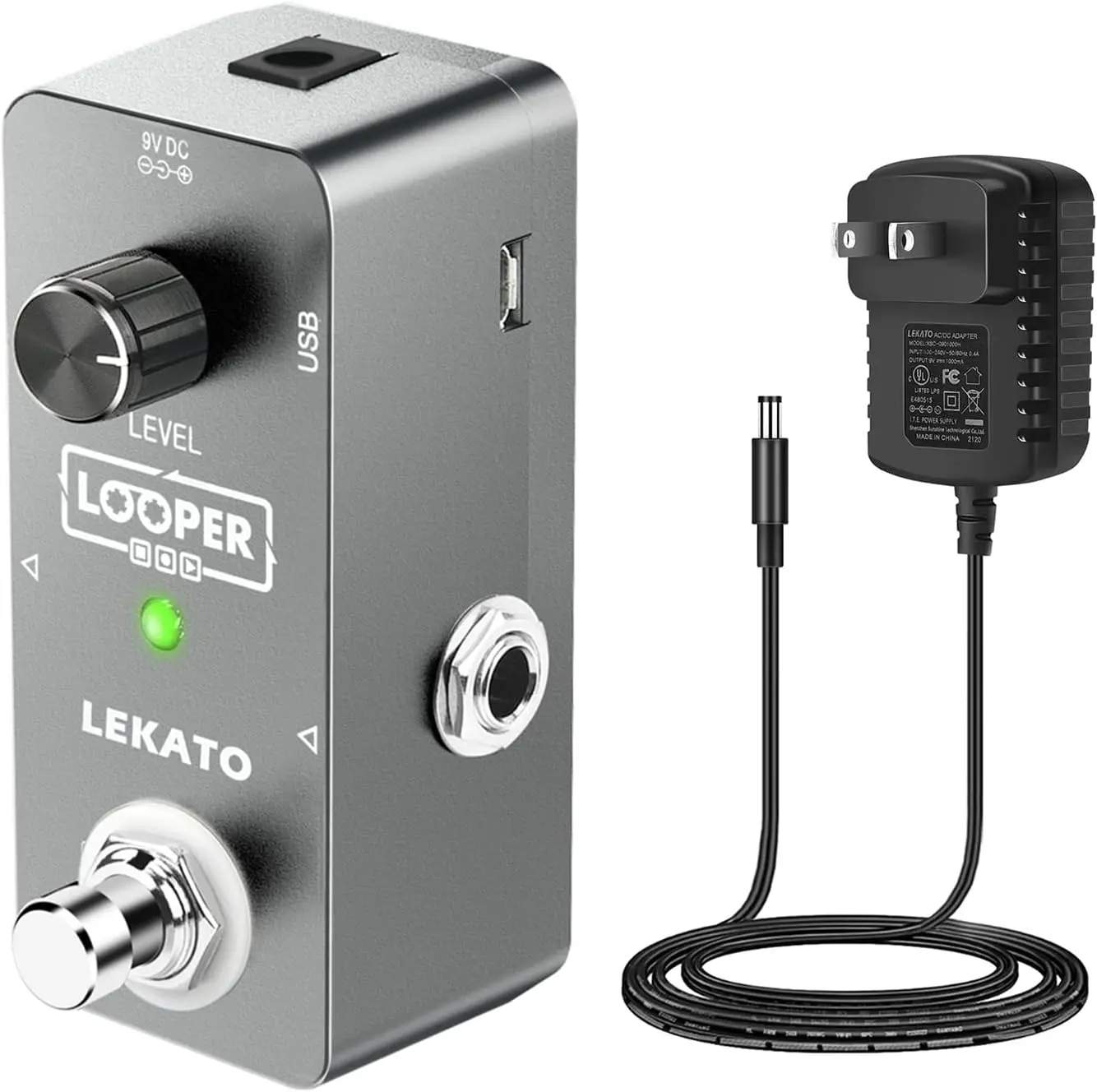 LEKATO Guitar Effects Pedal Looper - Unlimited Overdubs, 5-Minute Looping Time Loop Station, Includes USB Cable & 9V 0.6A Pedal Power Supply Adapter, Valentine's Day Gift, Guitar Effects Pedals