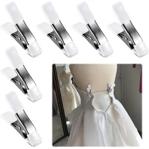 6 Pack Wedding Dress Clips for Fitting, Fixed Clothing Clamps for Fitting Bridal Gown Seamstress Mannequin, Large A-Clothing Clips to Tighten Dress, 4.1 Inch x 3 Inch, White