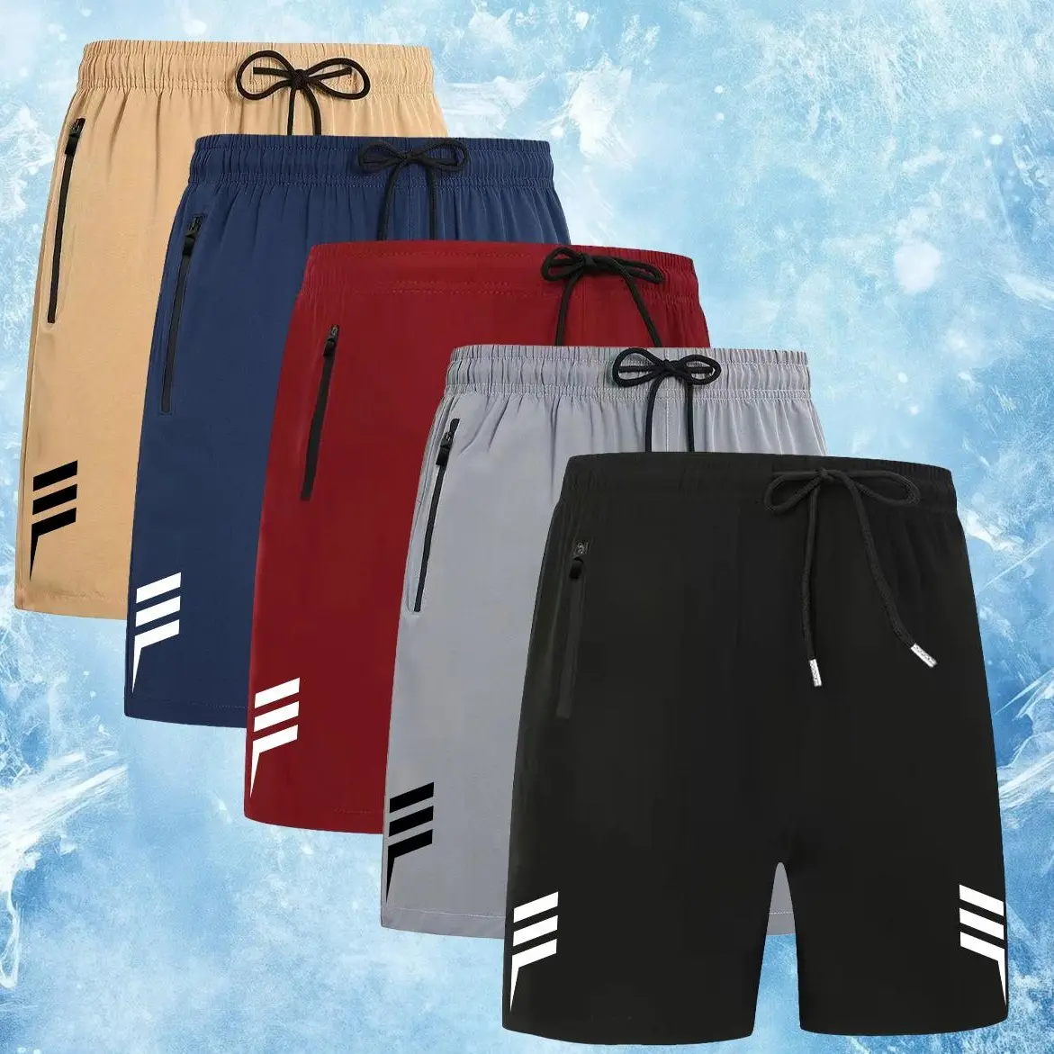 5-pack men's summer quick-dry sports shorts, printed style, lightweight and breathable running shorts with zip pockets, elastic waistband summer sports and fitness shorts, suitable for gym, hiking, beach, and casual wear