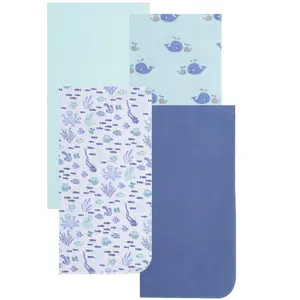 Everyday Kids 4 Pack Flannel Receiving Baby Blanket Set – Soft 100% Cotton Baby Essentials- Sea Creatures/Whales