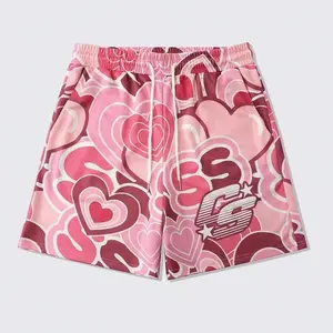 Cartoon And Anime-Style Heart-Shaped Printed Drawstring Shorts For Both Men And Women Loose And Quick-Drying Basketball Shorts