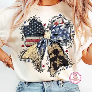 [Sale up to 50%] [Free Ship] Coquette American Shirt, Honor the brave tee, Memorial Coquette Bow T-Shirt, 4th of July America Shirt