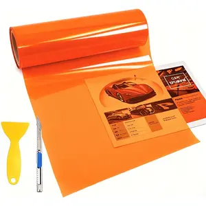 12” X 48” Tint Vinyl Film Sticker Sheet Roll for Car Headlight, Tail Lights, Fog Lights with Squeegee + Cutter (Neon Orange)