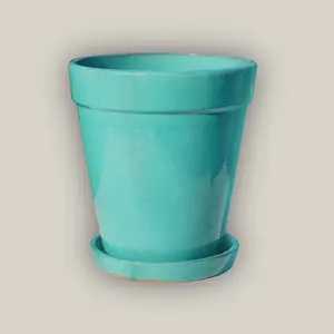 322M1- Copper Chun Round Ceramic Planter with Saucer