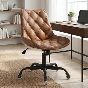 Armless Office Chair, Mid Back Modern Desk Chair with Rubber Wheels, 360 Swivel PU Leather Office Chair No Arms, Adjustable Height Small Computer Chair, Armless Desk Chair for Office