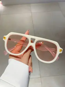 Women's New Square Large Frame Fashion Glasses, Trendy Frog Design, Simple Vintage Style, High-End Decorative Sunglasses