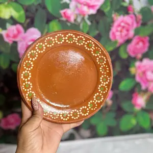 Ceramic Pastry Clay Plate with Decorative Edge Design - 7 Inch Size