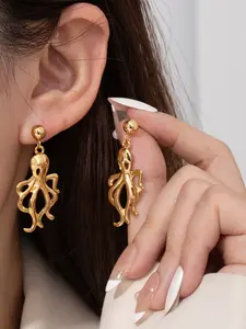 Hollow Octopus Dangle Earrings, Tropical Ocean Beach Theme, Summer Vacation Party Jewelry, Daily Wear for Women