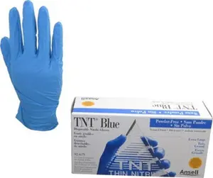 Ansell Size XL, 5 mil, Industrial Grade, Powder Free Nitrile Disposable Gloves 9-1/2" Long, Blue, Textured Beaded Rolled Cuffs, FDA Approved, Static Dissipative, Ambidextrous 92-675 XL