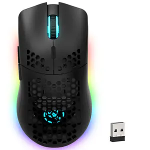 HXSJ T66 Wireless Gaming Mouse Tri-Mode Superlight Honeycomb Design PAW3212 3600DPI Sensor 1000Hz Polling Rate Bluetooth/2.4Ghz/Wired Ergonomic PC Mice RGB Light Programmable Buttons-Black