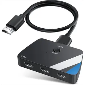 L-PSP010  [Upgrade] HDMI Switch 3 in 1 Out, 4K@60Hz HDMI 2.0 Switch Splitter with 2.6FT Long HDMI Cable, 3-Port HDMI Switcher Selector, Supports 4K 30Hz 3D 1080P HDCP2.2 for PS5 Xbox DVD Player Fire Stick PC