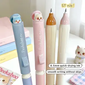 6-Pack Cat Click Ballpoint Pens – 0.5mm Fine Point, Quick-Dry Black Ink, Smooth Writing Retractable Pens for School, Office, and Note-Taking – Cute Animal Stationery Gift