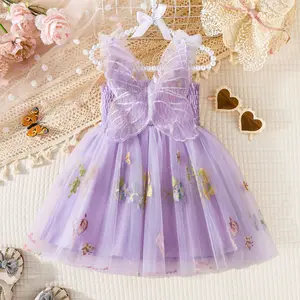 Butterfly Embroidery Dress for Baby Girls 2025 New Summer Sleeveless Princess Dress 1-5 Years Newborn Birthday Party Clothings