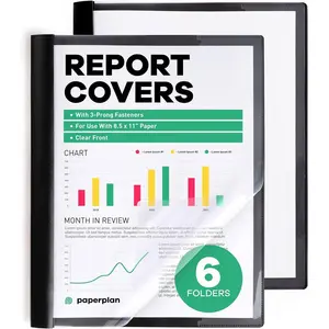 Report Covers - Report Covers with 3-Prong Fasteners Clear Front - Presentation Folders - (6 Set - Plastic - 8.5x11) - 3 Ring Report Folder - Clear Folders for Documents Plastic - Clear Report Covers