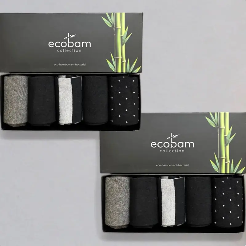 EcoBam Collection Men’s Bamboo Antibacterial Dress Socks – 5 Pair Gift Box (Black/Grey)