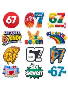 12 Pairs Casual 67 Style Shoe Charms Set For Bubble Slides Clogs Sandals,PVC Shoe Decorations Accessories Buckle For Christmas Birthday Gifts