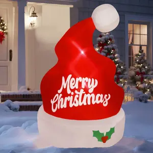 Christmas Inflatables Outdoor Decorations, 5FT Inflatable Xmas Hat, Lighted Blow Up Giant Red Hat with Built in LED Lights, Light Up Holiday Winter Roof Lawn Yard Garden Decor