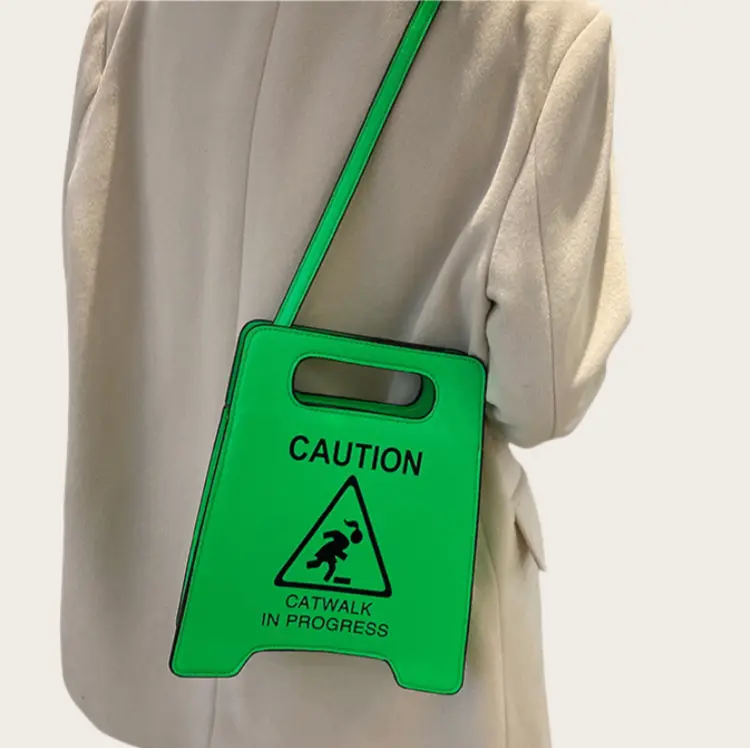 Fashion Caution Stop Sign Catwalk in Progress Funny Purse Messenger Bag Shoulder Crossbody Bag for Women