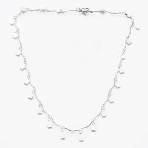 Stainless Steel Flower Charm Necklace Bar Necklace Lobster Silver 17.5" Z473